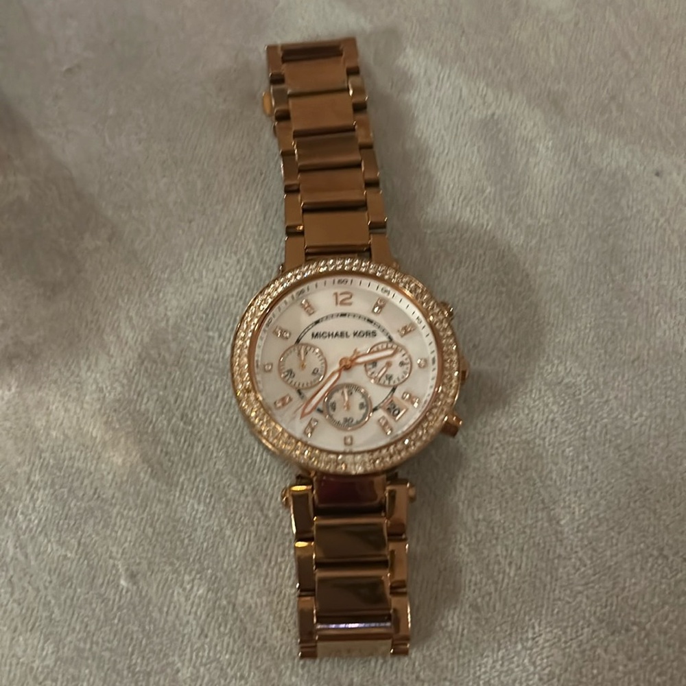 Michael Kors rose gold diamond embezzled watch